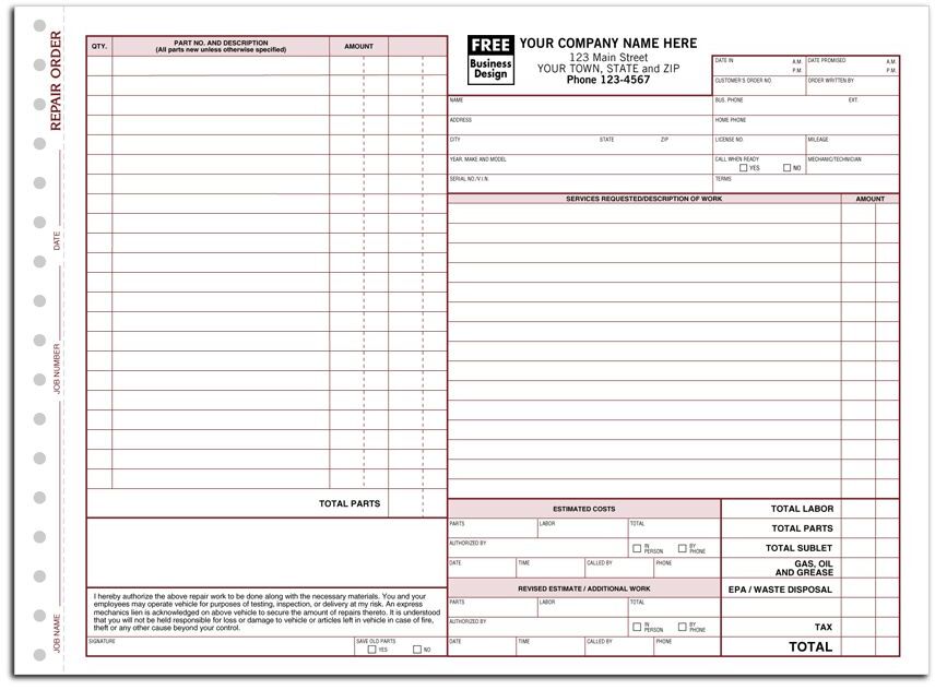 6583A - Auto Repair Order Forms