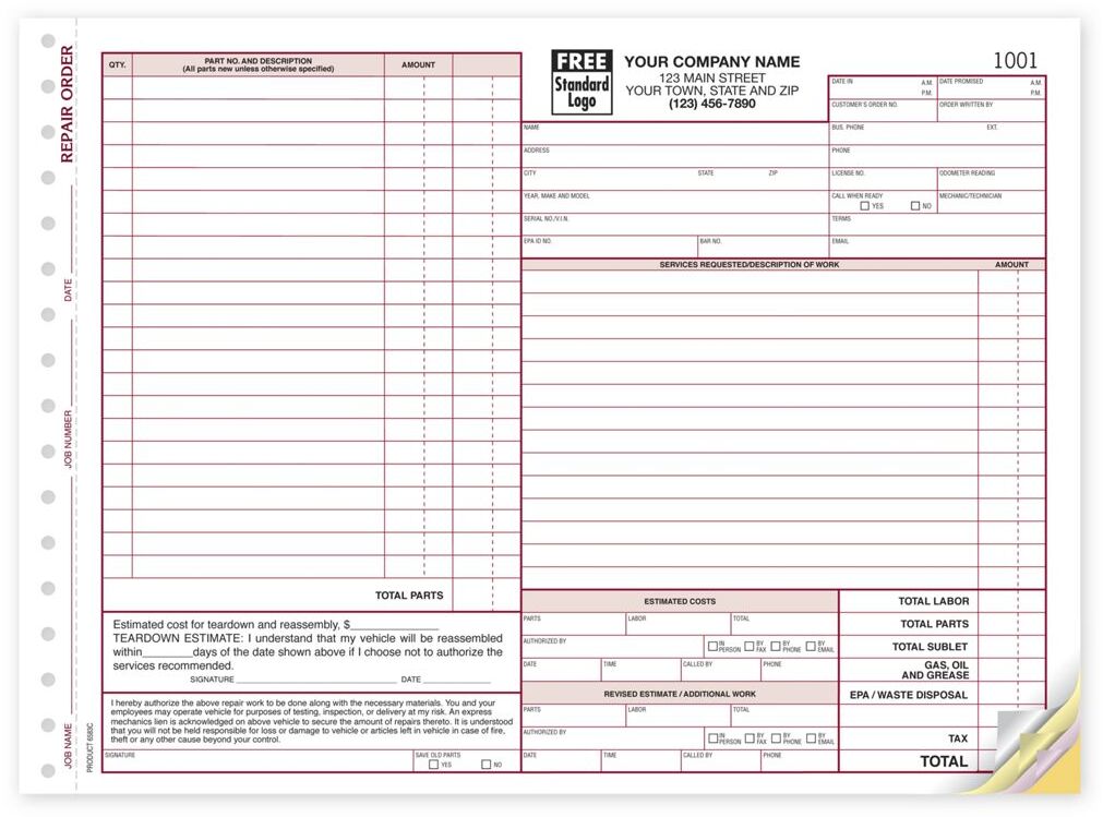 6583C - California Auto Repair Orders, Custom Printed