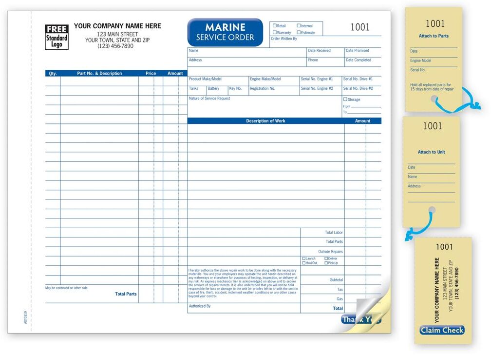 Carbonless Marine Service Order Forms