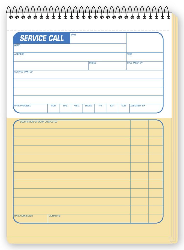 Spiral-Bound Pre-Numbered Book for Service Calls