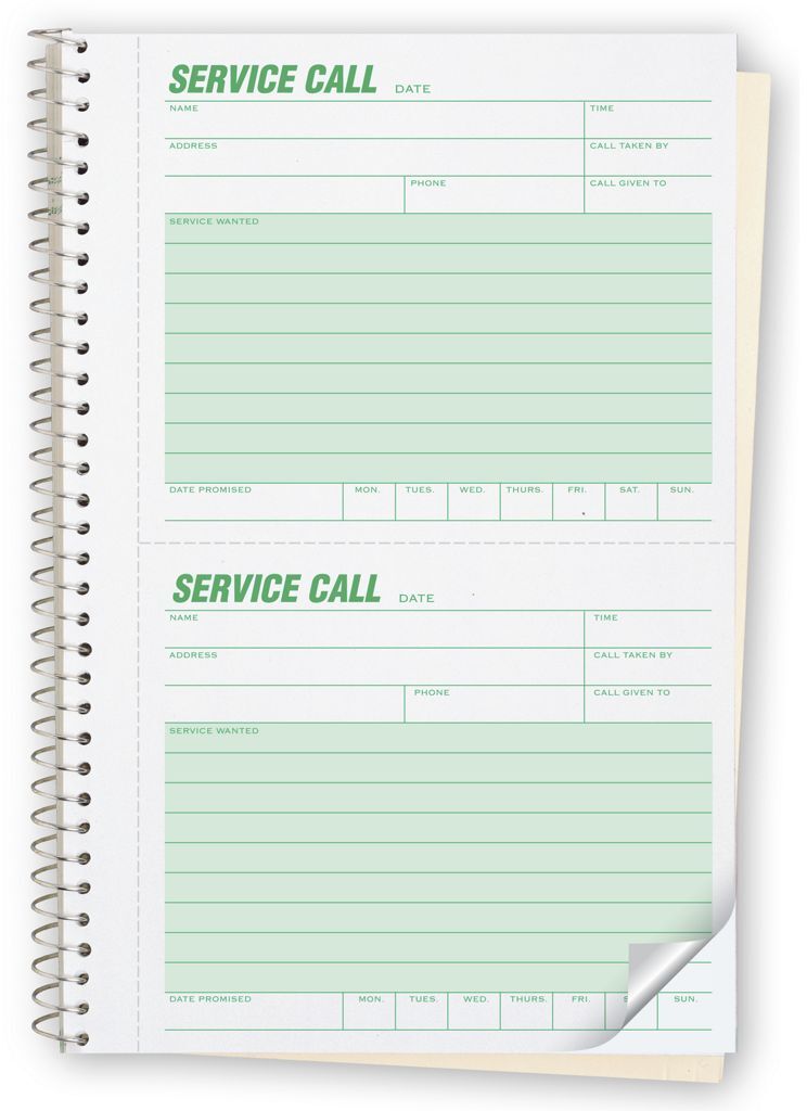 Service Call Forms - Spiral-Bound - 2 per Page