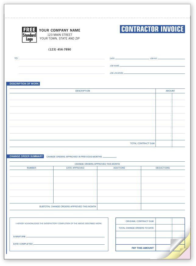 Custom Printed Contractor Invoice