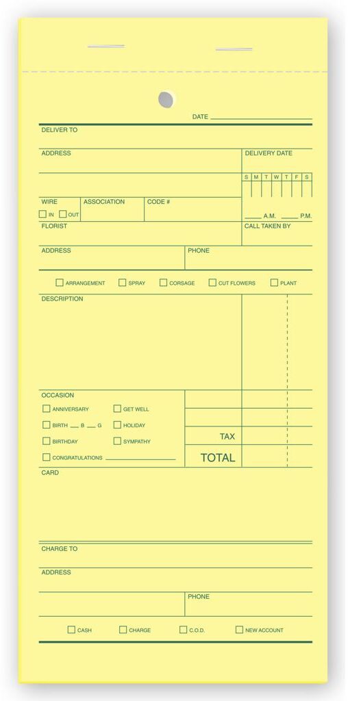 Florist sales order pads