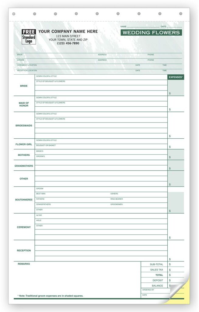 675T - Wedding Flower Order Forms