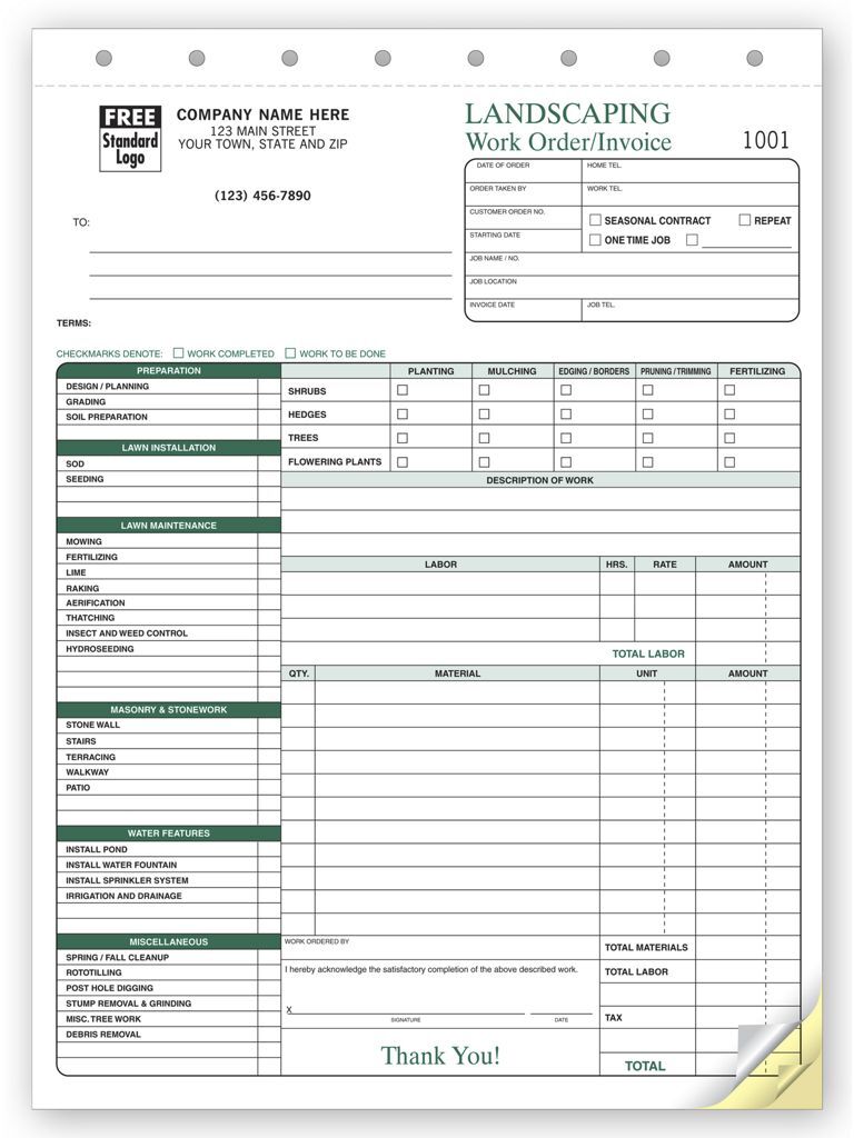 6570 - Landscaping Work Order Forms