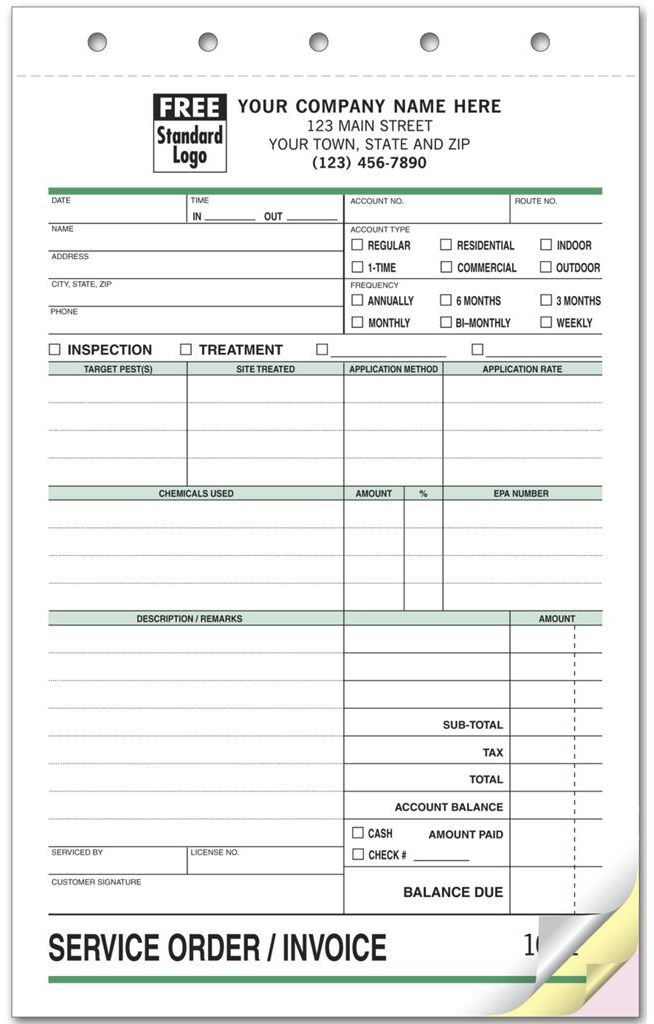 6575 - Custom Printed Pest Control Invoices