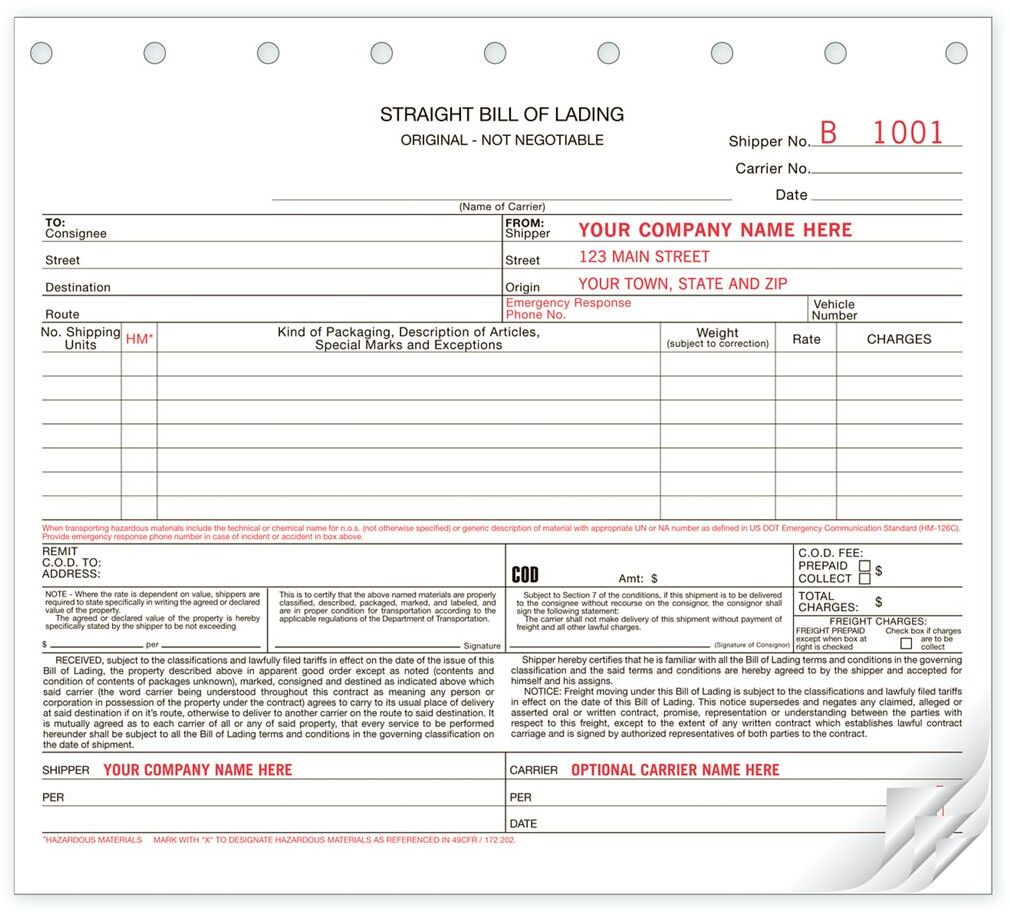 5041 - Carbonless Straight Bills of Lading 