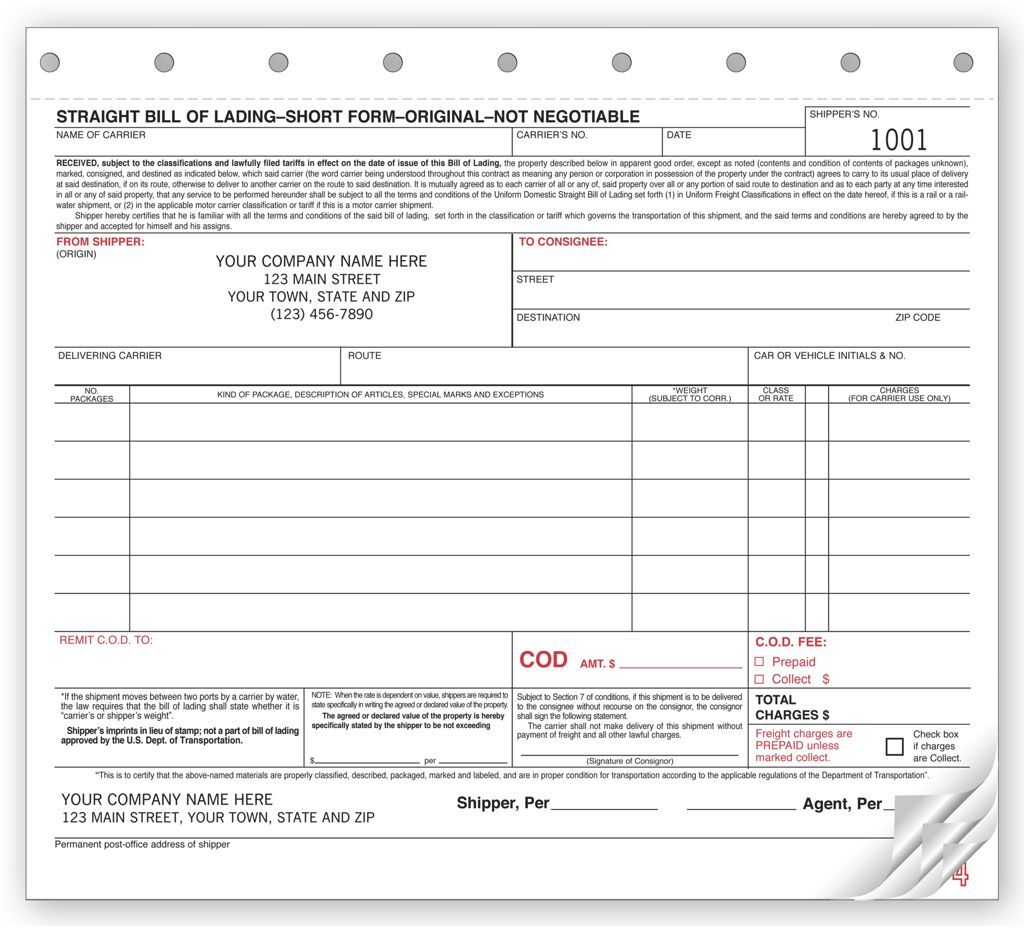 6205 - Short Form Straight Bills of Lading