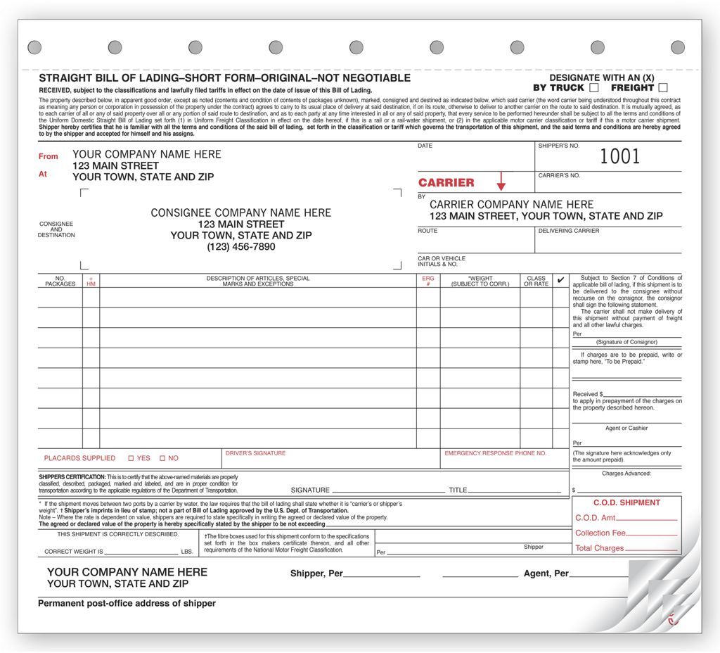 7200 - Straight Bills of Lading - Truck or Freight