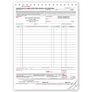 Carbonless Bills of Lading - Large Format