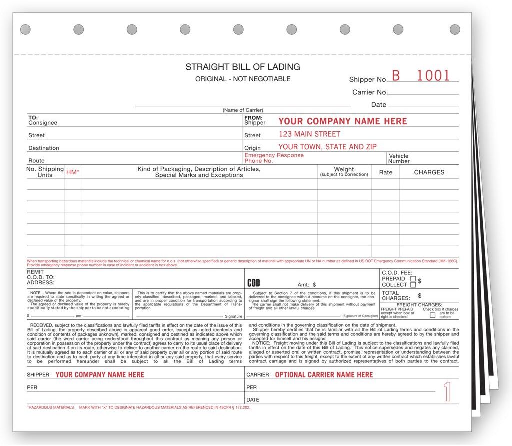 126 - Carbon Copy Straight Bills of Lading