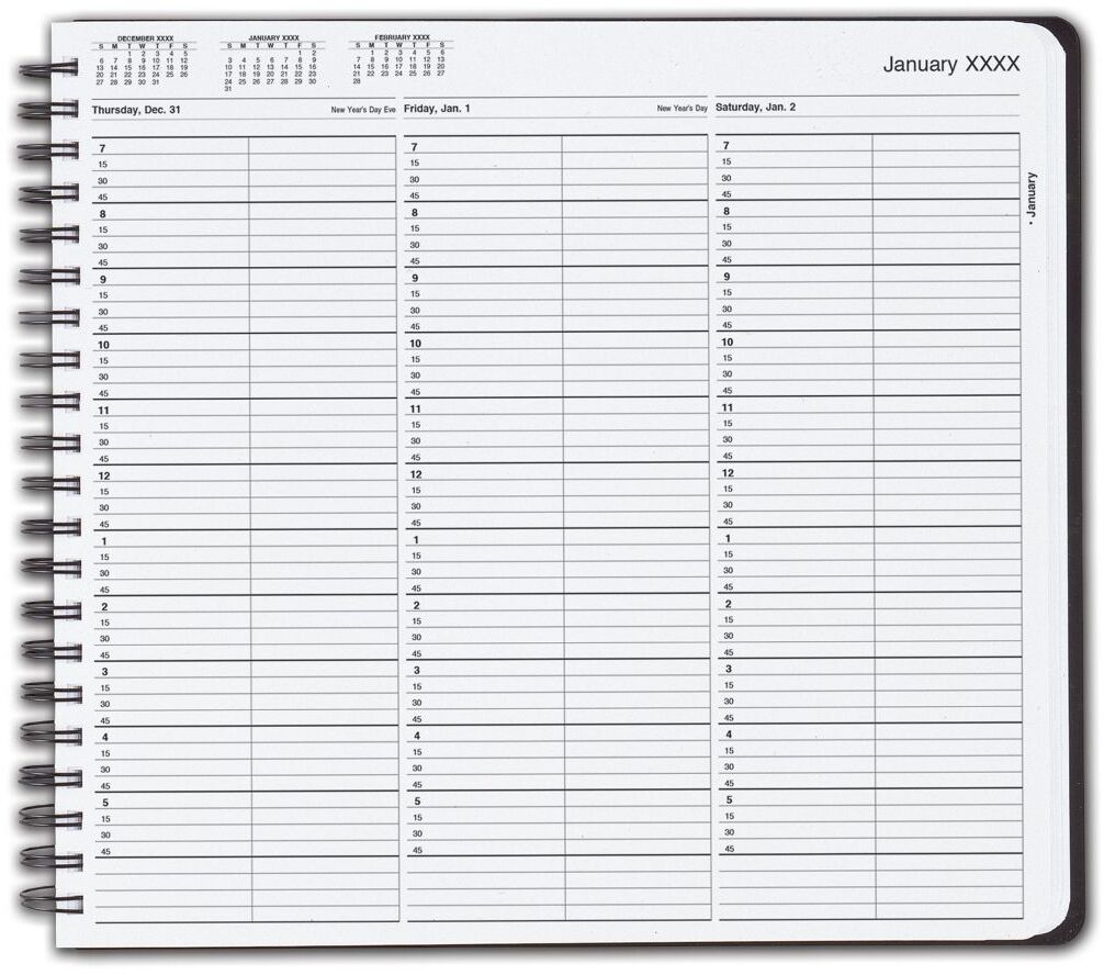 TimeScan 2 Columns Wirebound Appointment Book, 7:00 am to 6:00 pm, 15 Minute Intervals