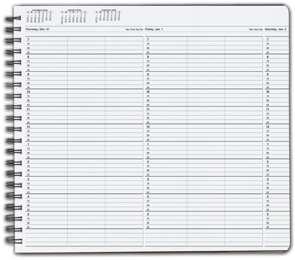 TimeScan 3 Columns Wirebound Appointment Book, 7:00 am to 6:00 pm, 15 Minute Interval