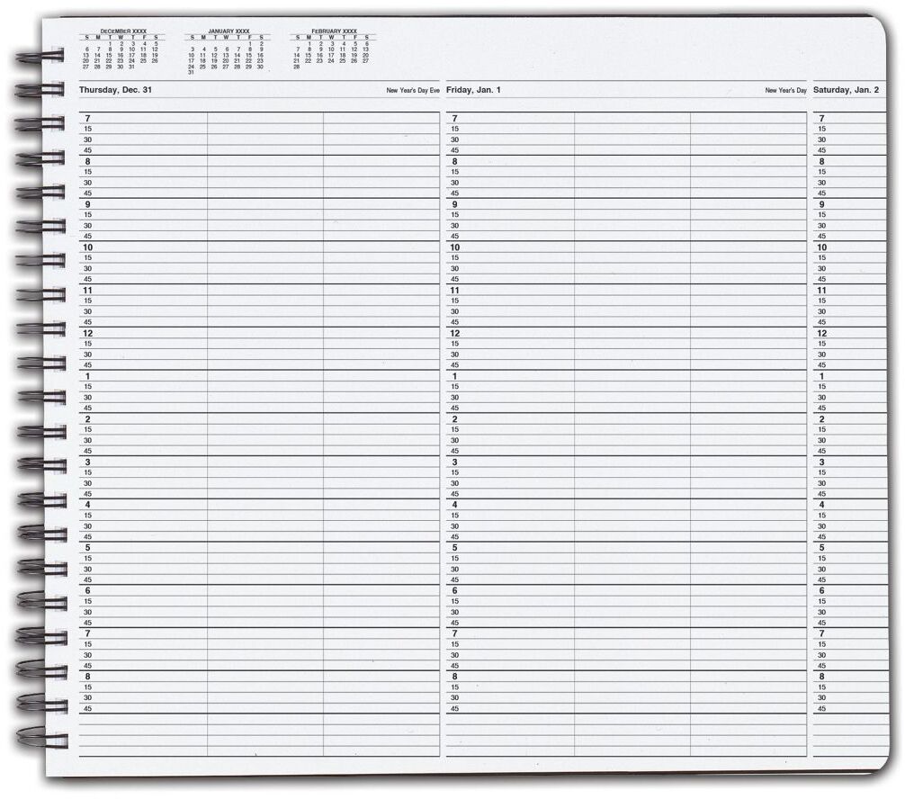 TimeScan 3 Columns Wirebound Appointment Book, 7:00 am to 9:00 pm, 15 Minute Interval