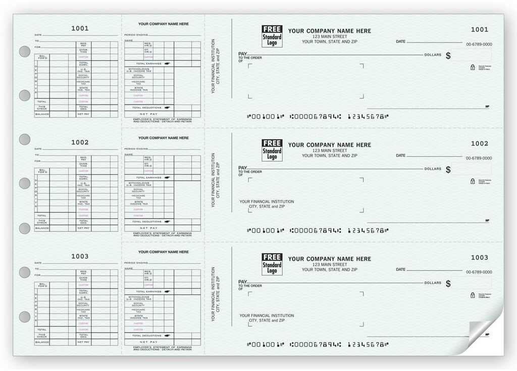 3-To-A-Page Payroll Checks for Window Envelopes