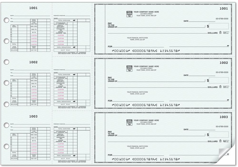 Custom 3-To-A-Page Salary Payroll Checks