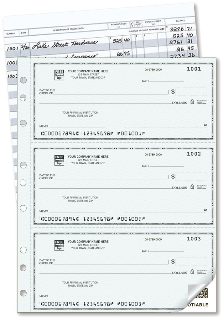 Duplicate 3-Per-Page Checks with Registers, Custom Printed