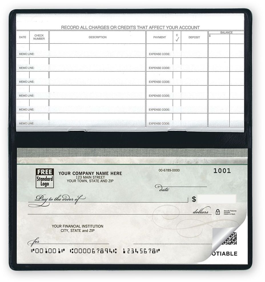 Compact Duplicate Business Checks, Green Marble Design