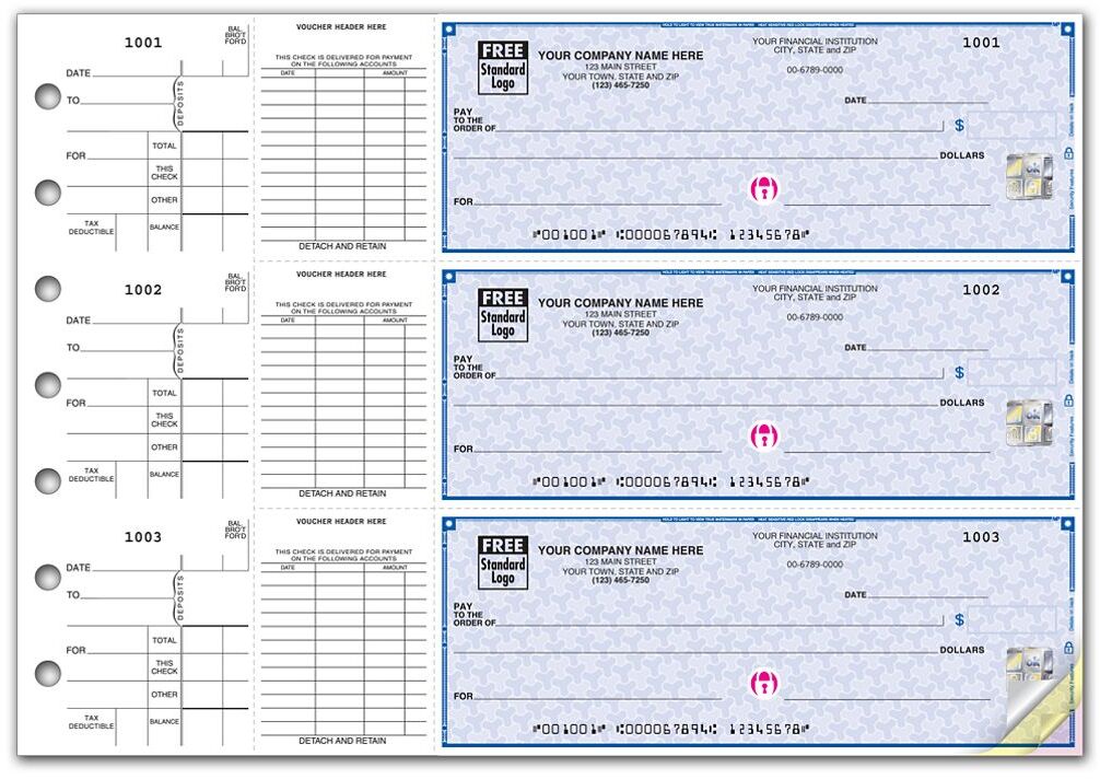 Custom 3-Per-Page Voucher Checks, High Security