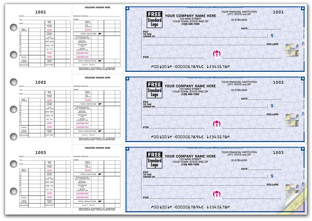 High Security 3-To-A-Page Hourly Payroll Checks - Hologram