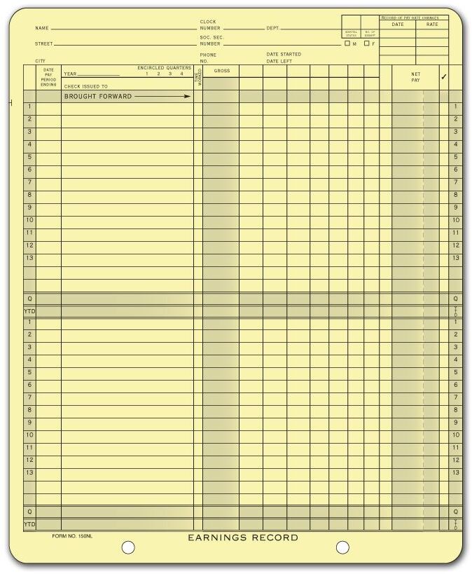 150NL - One-Write System Payroll Ledgers - Weekly