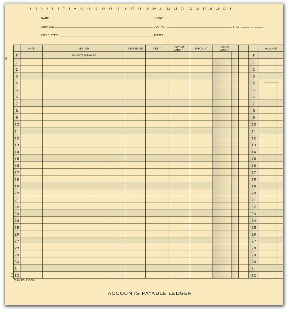 2200NL - One-Write Systems Ledgers - Accounts Payable