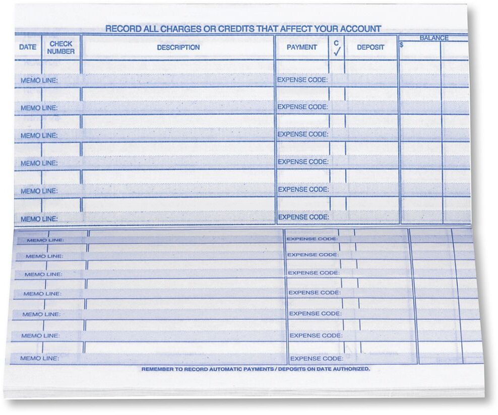 Compact business check register refills