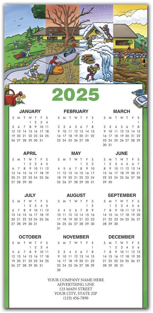 2025 holiday calendar cards with landscaping theme