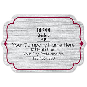 Silver brushed labels with red border