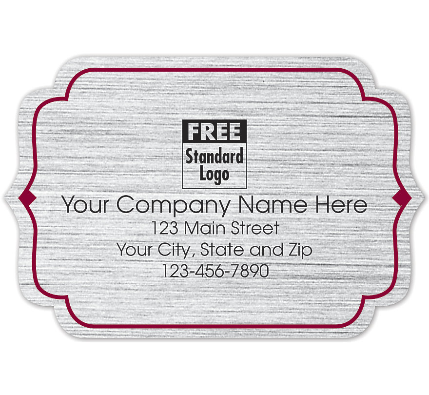 Silver brushed labels with red border