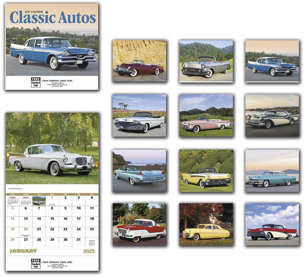 2025 Custom Printed Classic Auto Wall Calendars