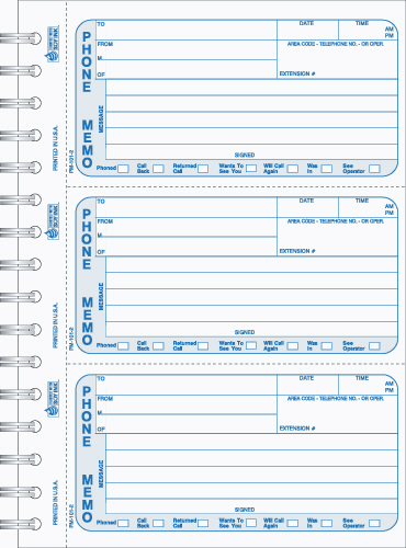 Spiral bound book for phone messages with custom numbering