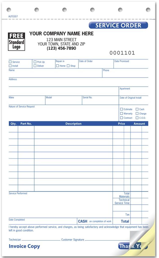 Sales & Service Invoices, Small Format