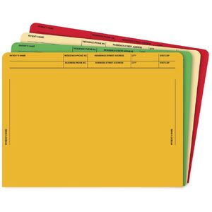 Heavy duty medical file pockets, in different colors.