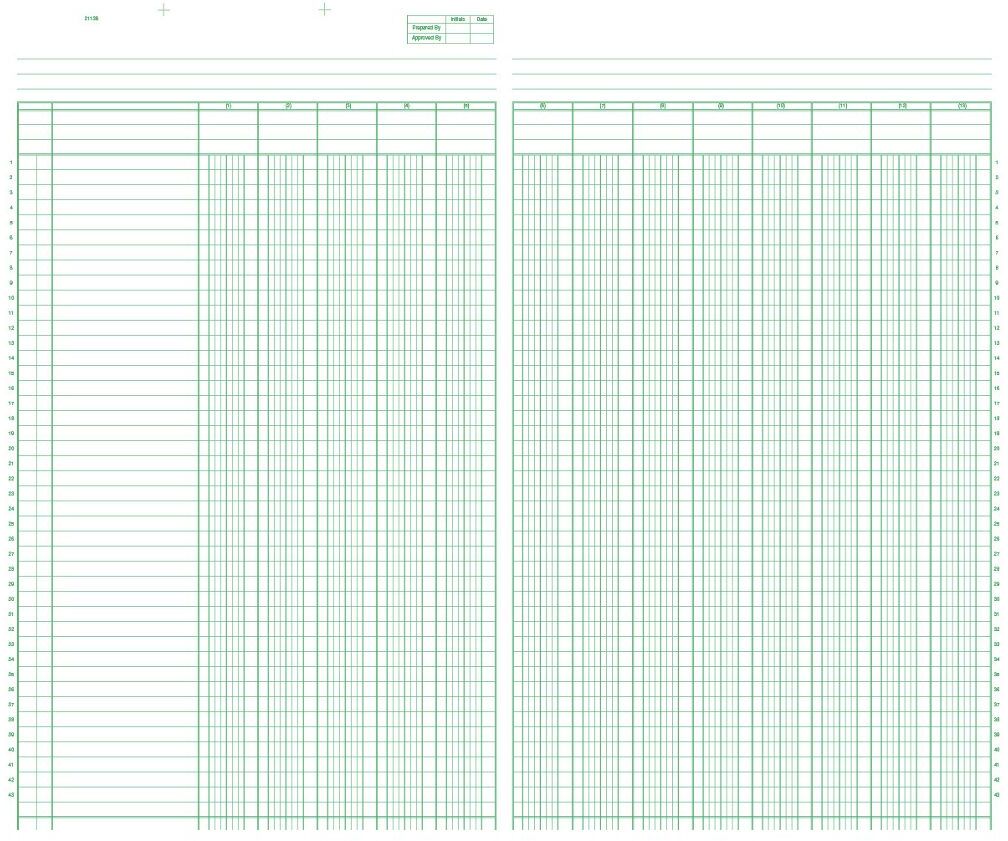 Buff colored work sheets for business with green columns