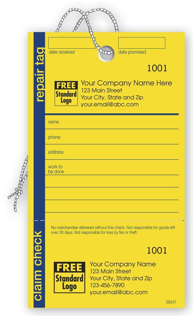 Blue & yellow repair tags for business