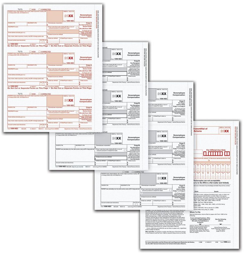 1099 Tax Forms NEC, 3-Part, Carbonless Format