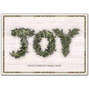 Customized Holiday Cards with JOY spelled out with pine branches