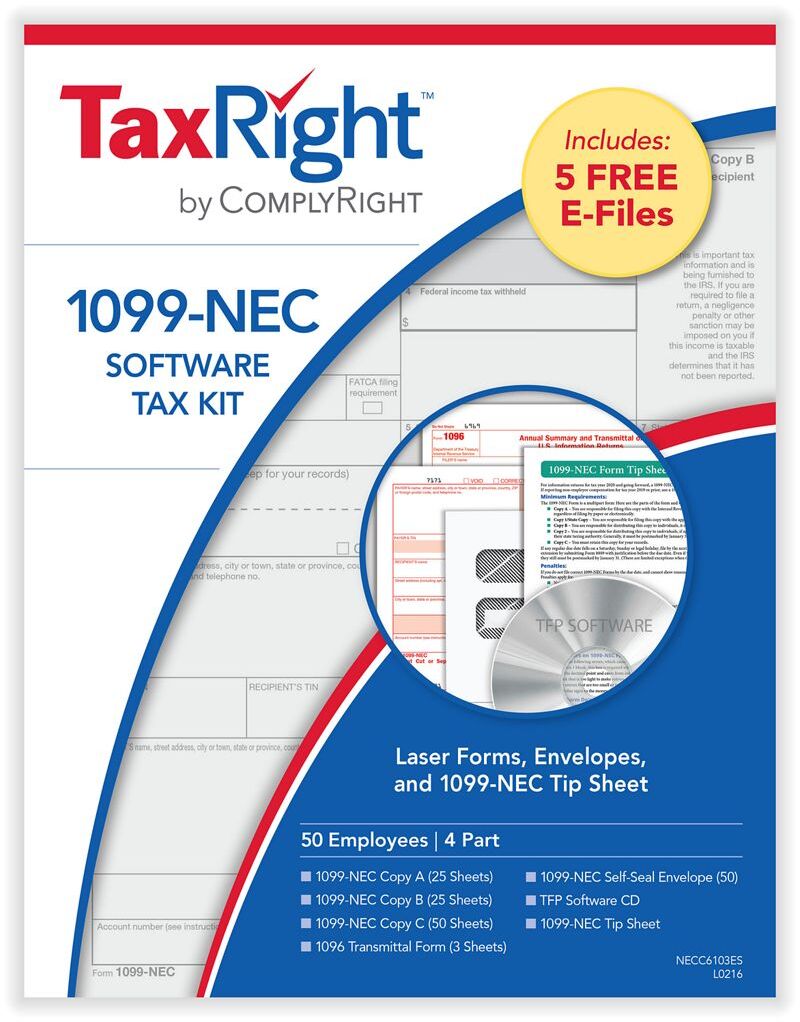 1099-NEC Tax Forms & Envelopes for 50 Employees, 4-Part States